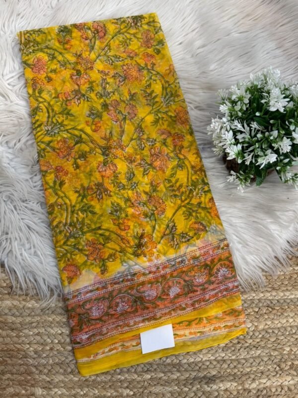 Pure Handblock printed saree Yellow