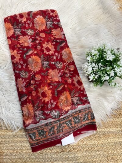 Pure Handblock printed saree Red