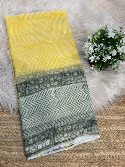 Pure Handblock printed saree Yellow