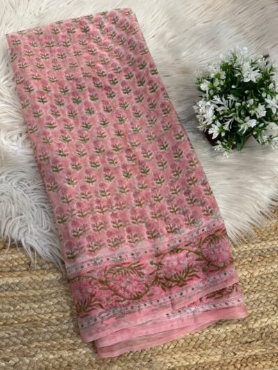 Pure Handblock printed saree Orange