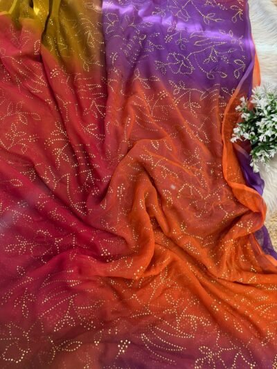 Golden tipki work saree Red
