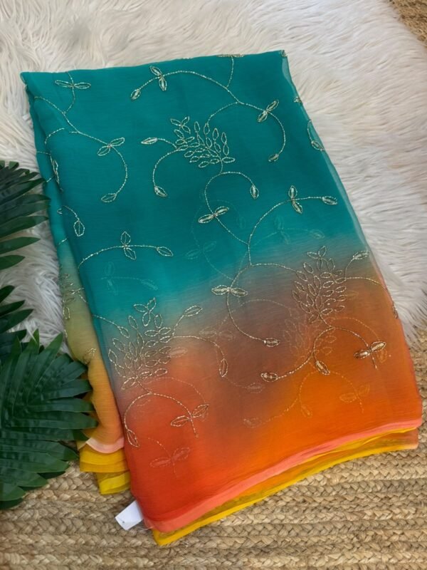 Jaal work saree Dark Green