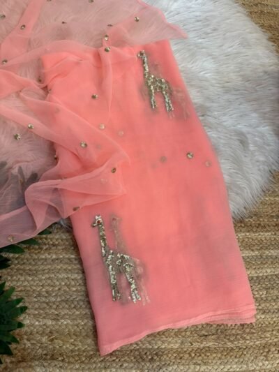 Sequins buta saree Red