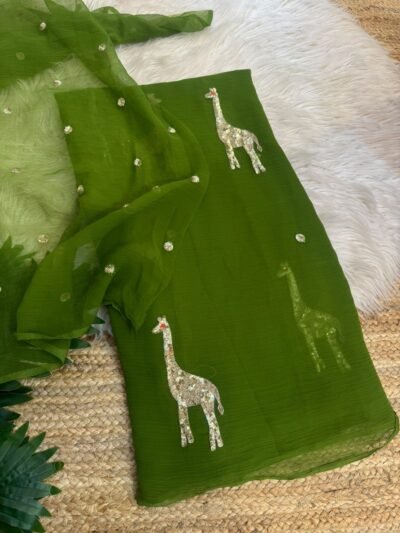 Sequins buta saree Dark Green