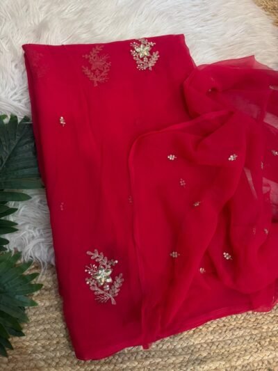 Sequins buta saree Red