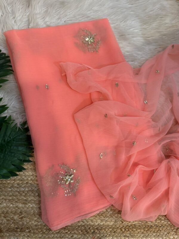 Sequins buta saree Red