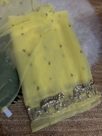 Heavy sequins work saree Yellow