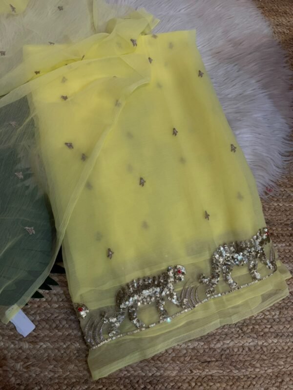 Heavy sequins work saree Yellow