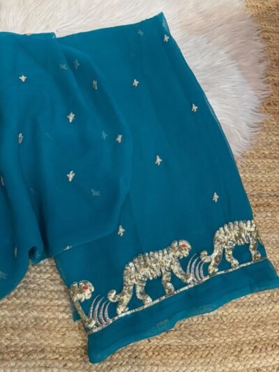 Heavy sequins work saree Teal