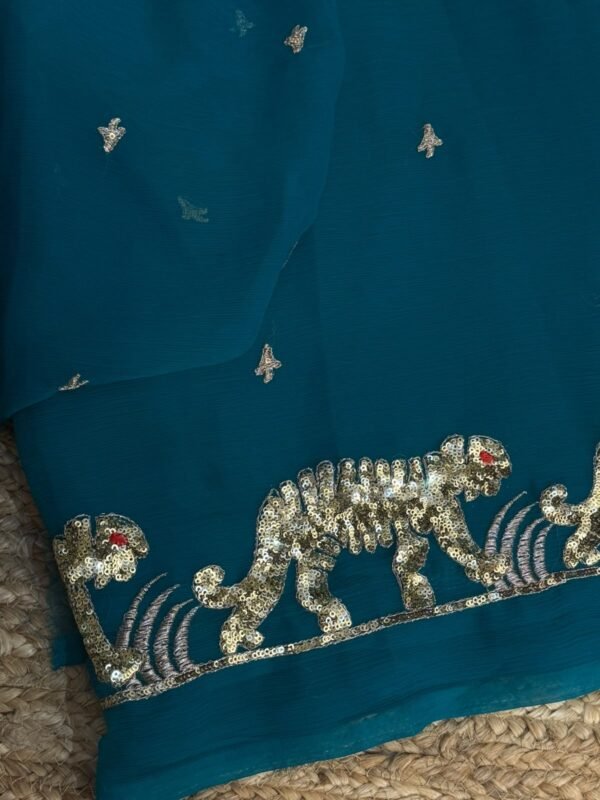 Heavy sequins work saree Teal