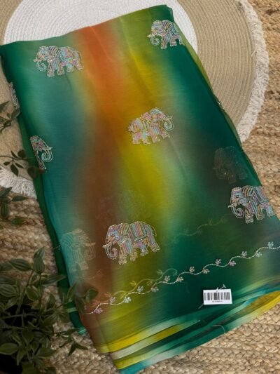 Multicolour Hathi buta saree Dark Green