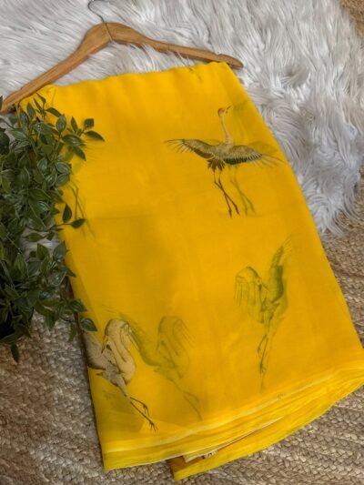 Digital print saree Yellow
