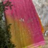 Multi colour jaal work saree Red
