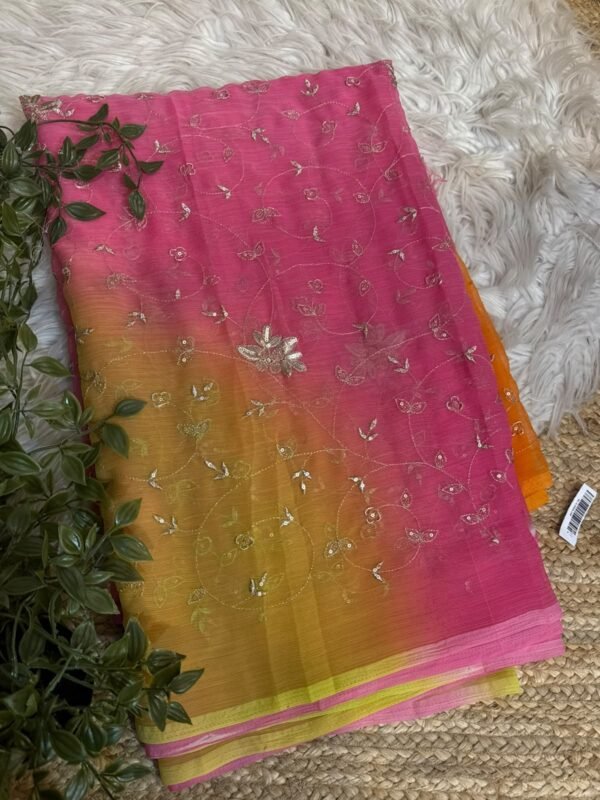 Multi colour jaal work saree Red