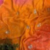 Multi colour jaal work saree Orange