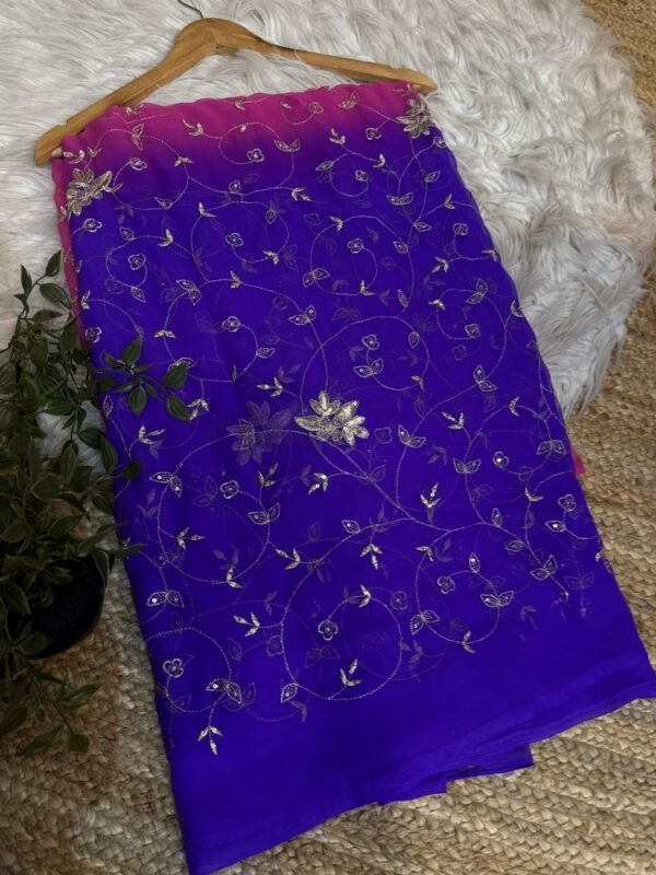 Multi colour jaal work saree Purple