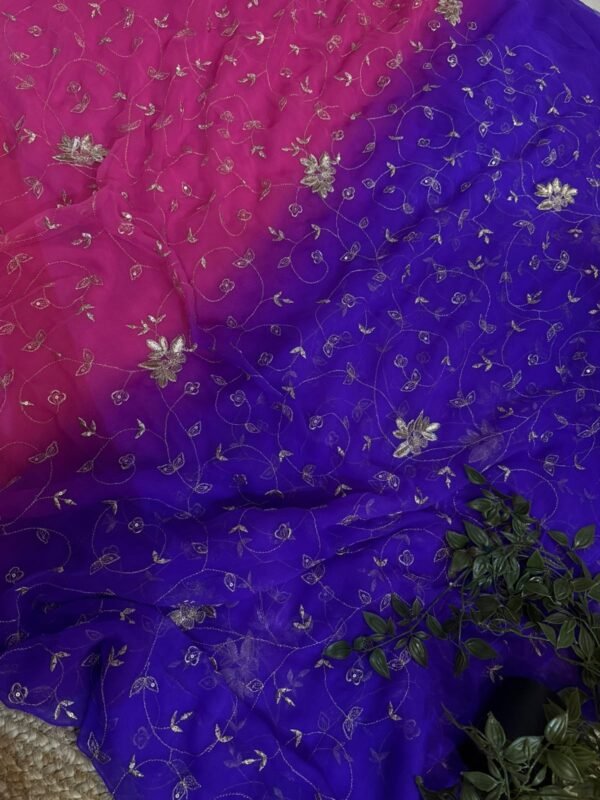 Multi colour jaal work saree Purple