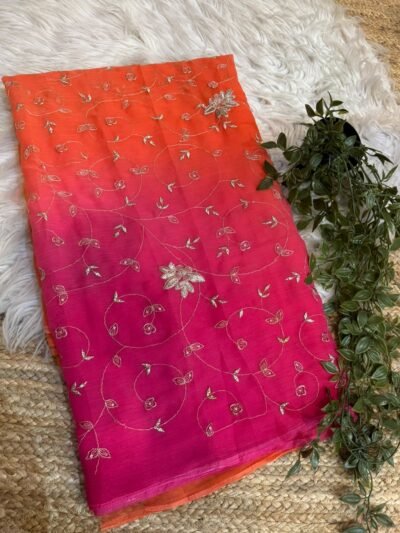 Multi colour jaal work saree Red