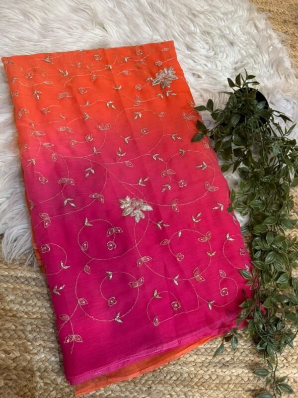Multi colour jaal work saree Red