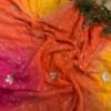 Multi colour jaal work saree Red
