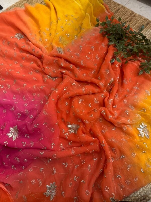 Multi colour jaal work saree Red