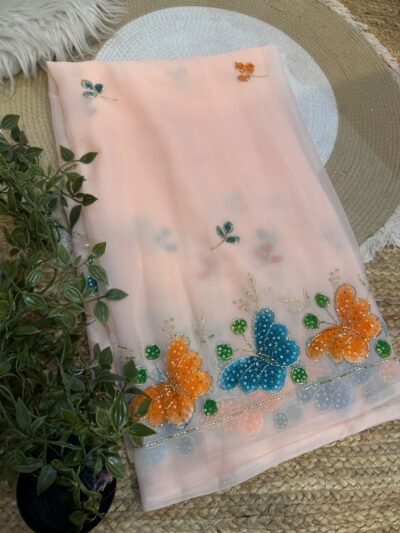 Brush paint saree with pipe work