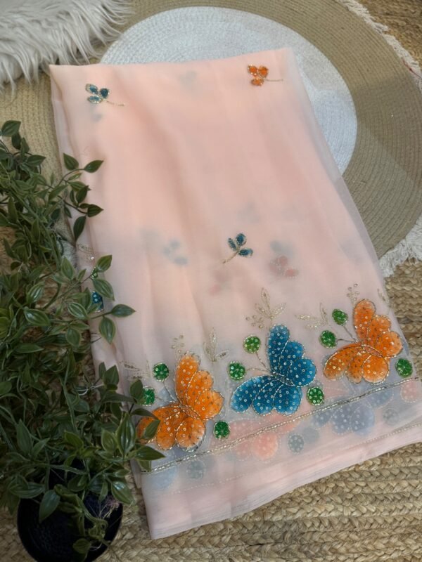 Brush paint saree with pipe work