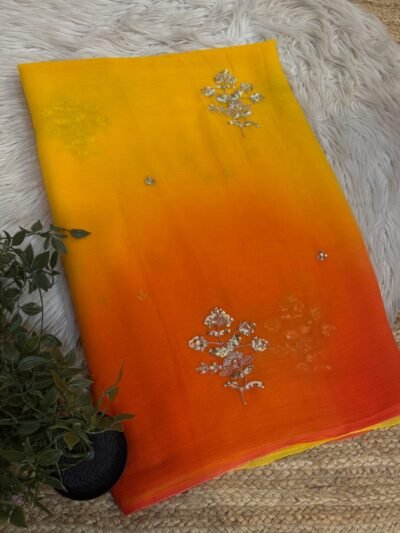 Multicolour saree with sequins buta Yellow+red