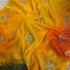 Multicolour saree with sequins buta Yellow+red