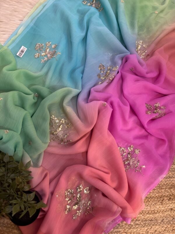 Multicolour saree with sequins buta Pink + Blue