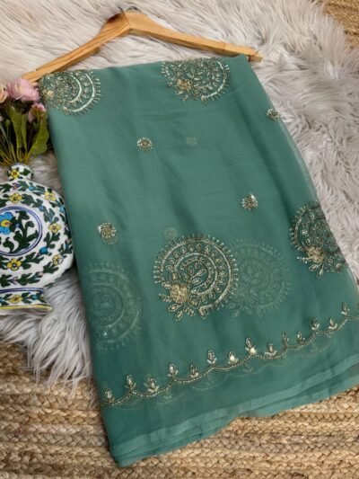 Partywear Saree Sage Green
