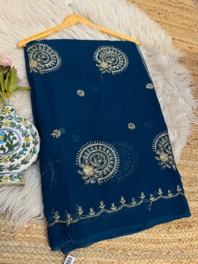 Partywear Saree Petrol Blue