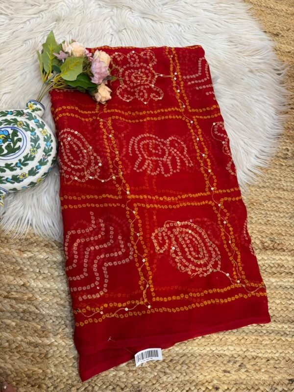 Aari sitara work saree Red