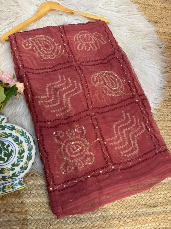 Aari sitara work saree Red