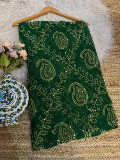Aari sitara work saree Dark Green