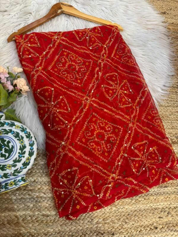 Aari sitara work saree Red