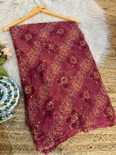 Aari sitara work saree Red