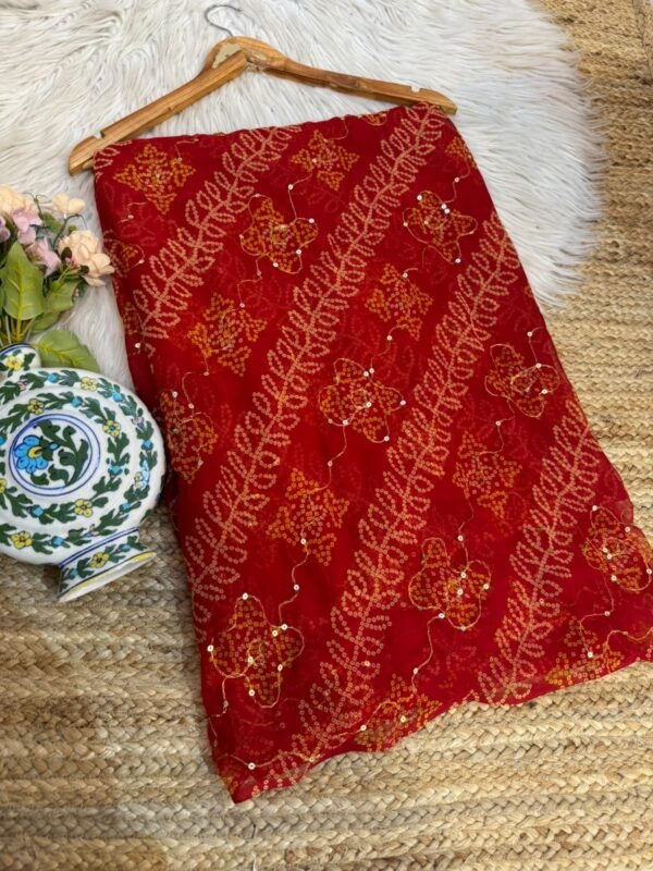 Aari sitara work saree Red