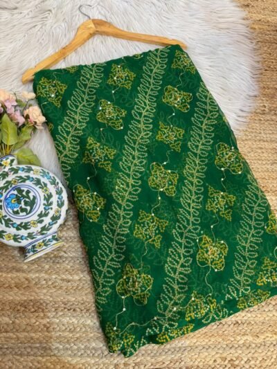 Aari sitara work saree Dark Green