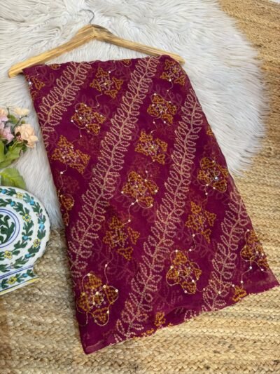 Aari sitara work saree Red