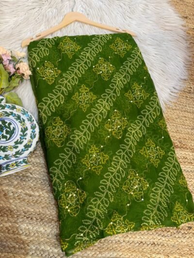 Aari sitara work saree Dark Green