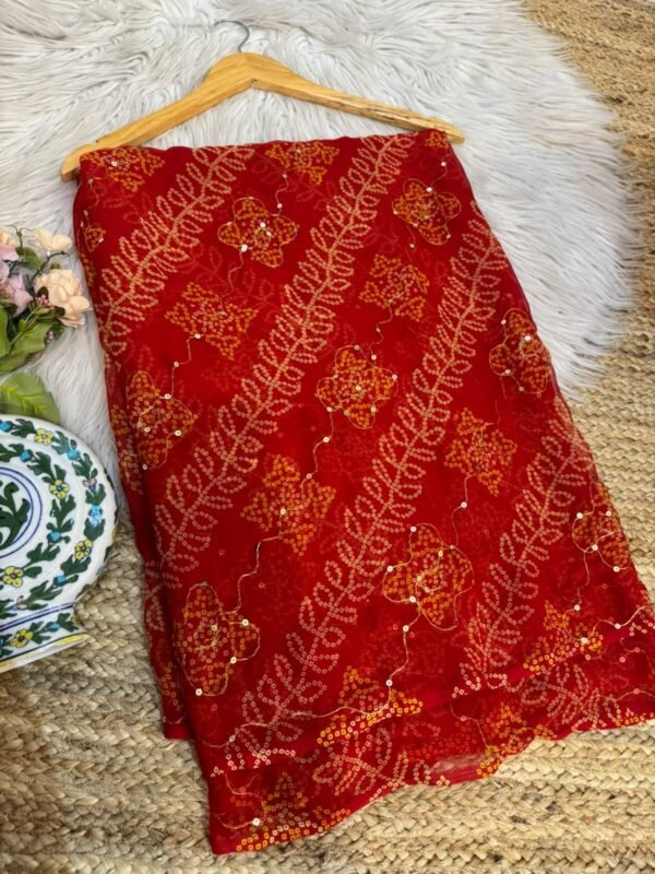 Aari sitara work saree Red