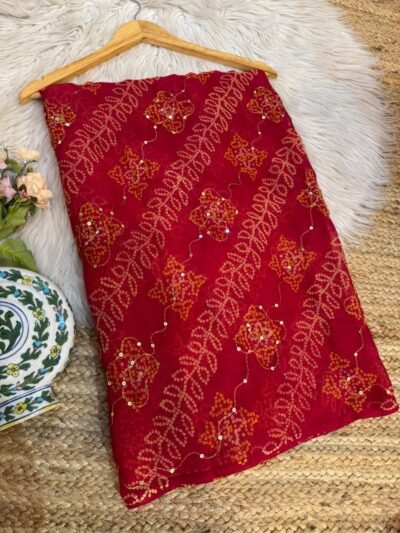 Aari sitara work saree Red