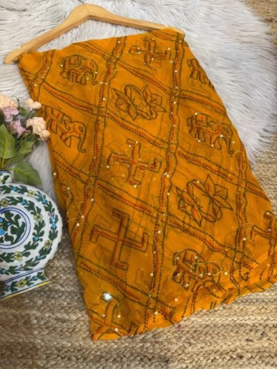 Aari sitara work saree Orange