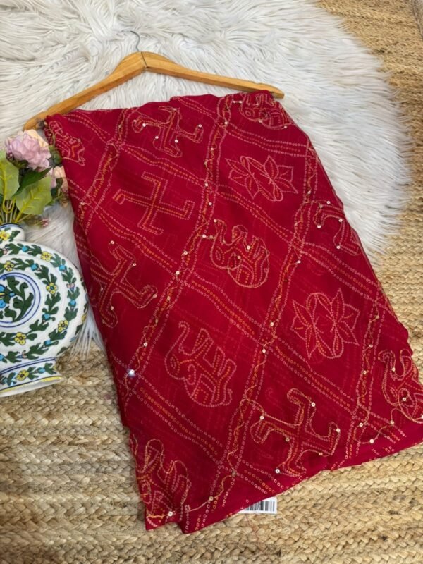 Aari sitara work saree Red