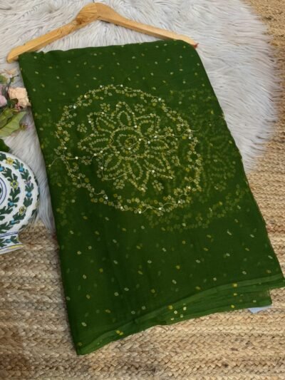 Aari sitara work saree Dark Green