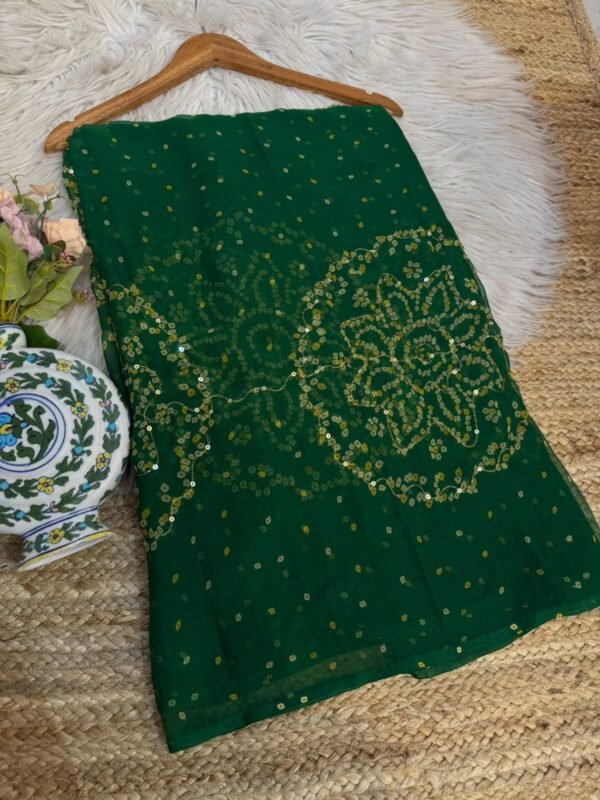 Aari sitara work saree Dark Green