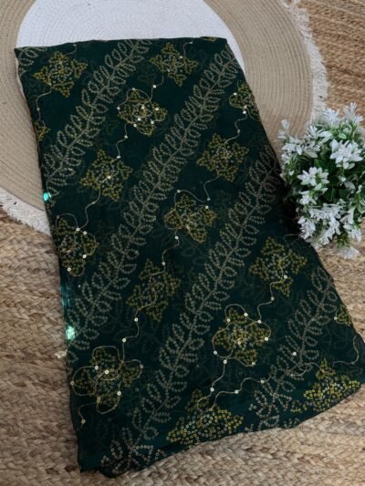 Aari sitara work saree Dark Green