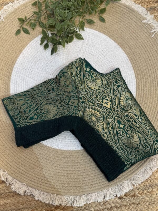 Banarasi Parcha side strechable blouse Green