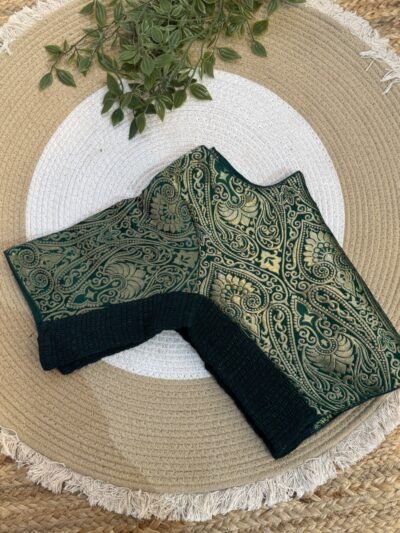 Banarasi Parcha side strechable blouse Green